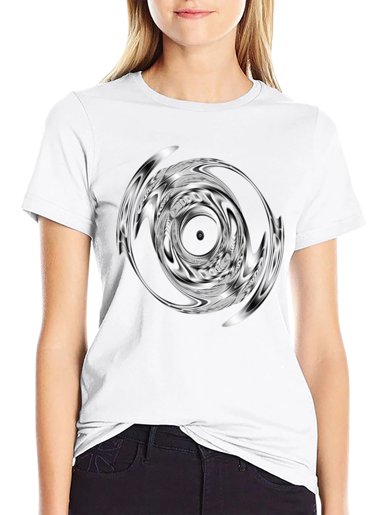 Abstract Vortex Graphic Print Black T-Shirt