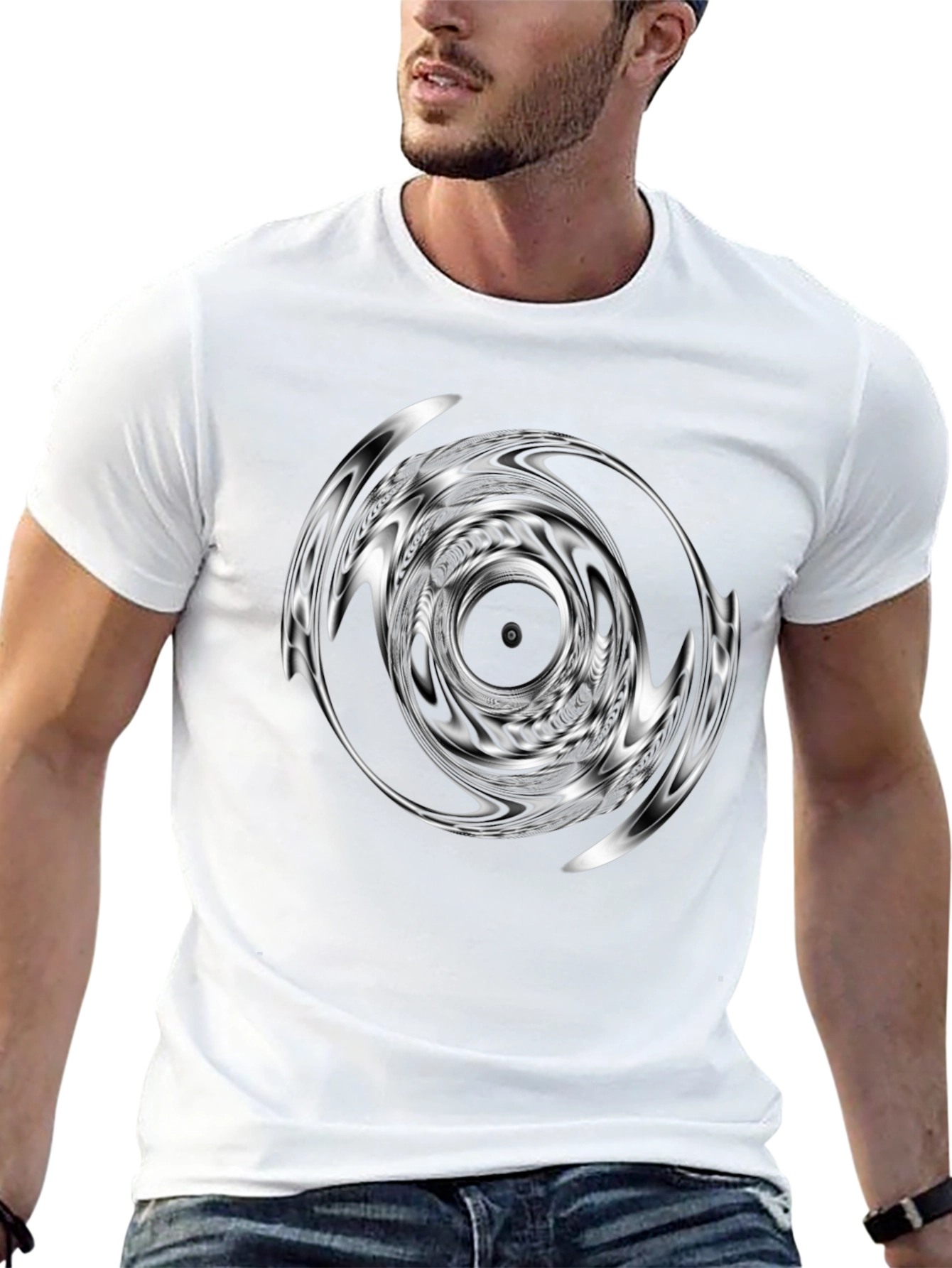 Abstract Vortex Graphic Print Black T-Shirt