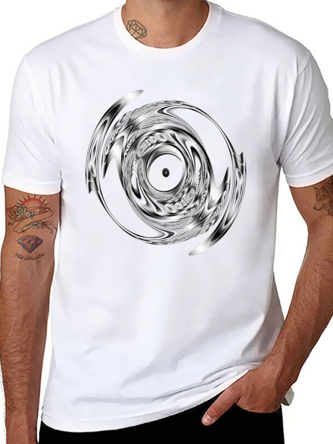 Abstract Vortex Graphic Print Black T-Shirt
