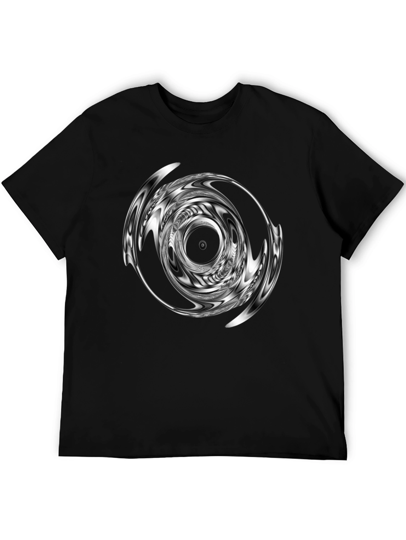 Abstract Vortex Graphic Print Black T-Shirt