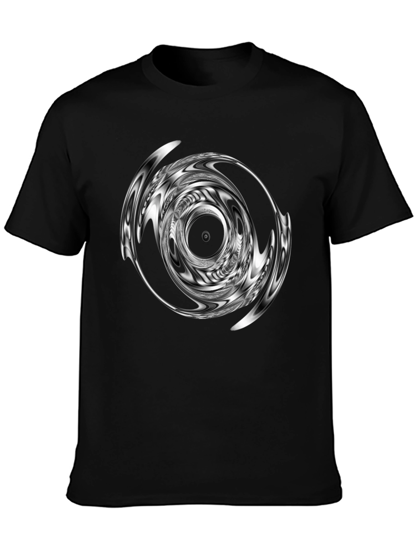 Abstract Vortex Graphic Print Black T-Shirt
