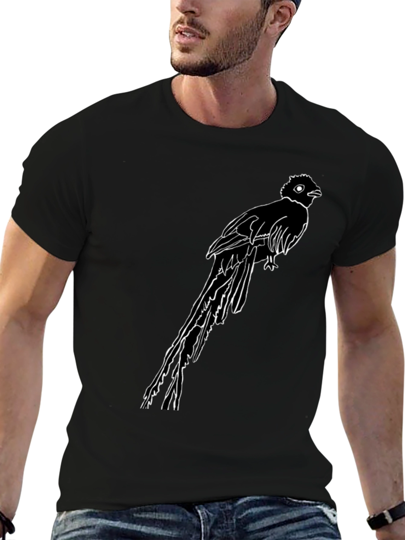 Quetzal Bird Graphic Tee - Stylish Black Cotton T-Shirt