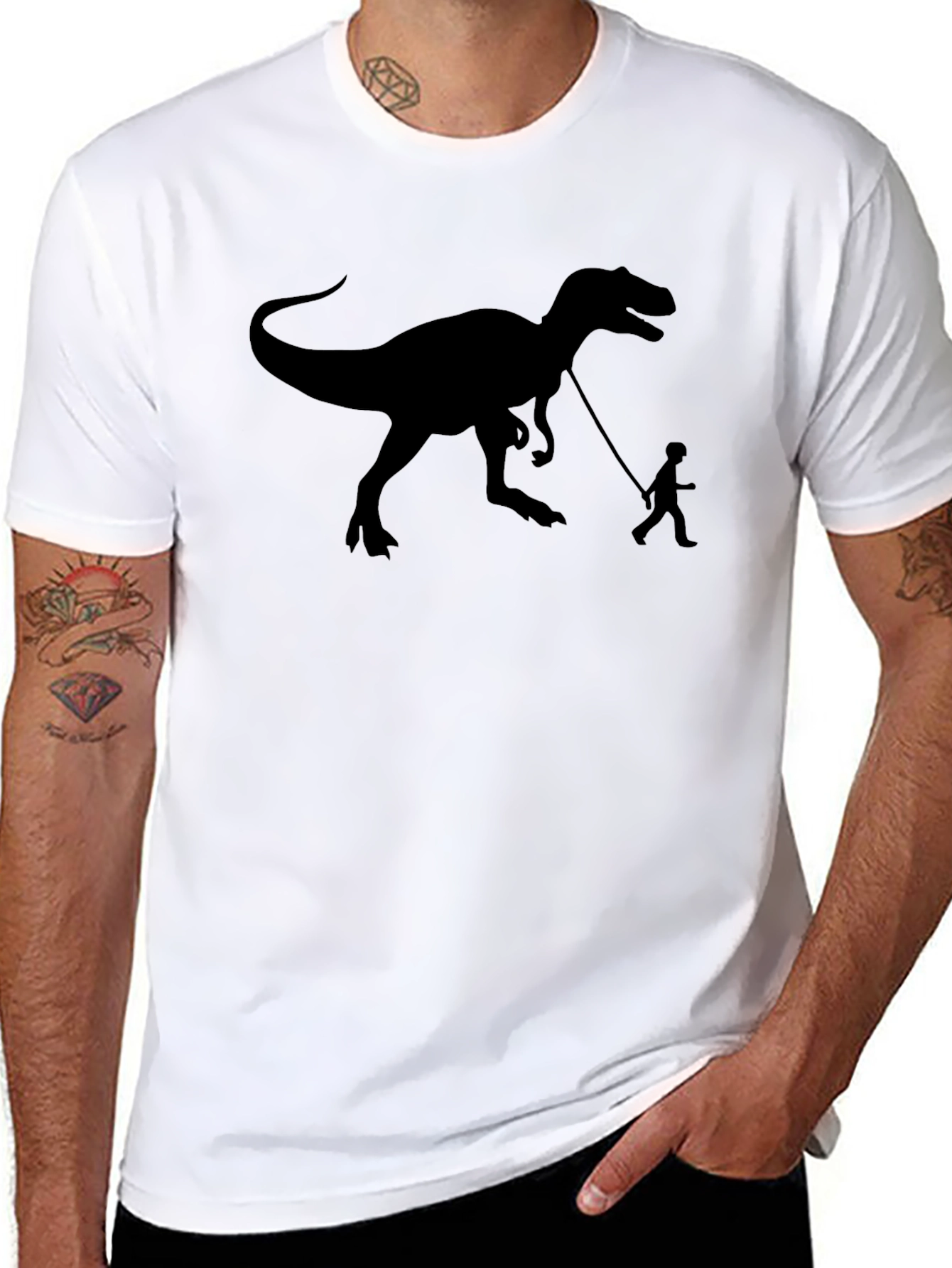 T-Rex Walking Mans Best Friend Black T-Shirt