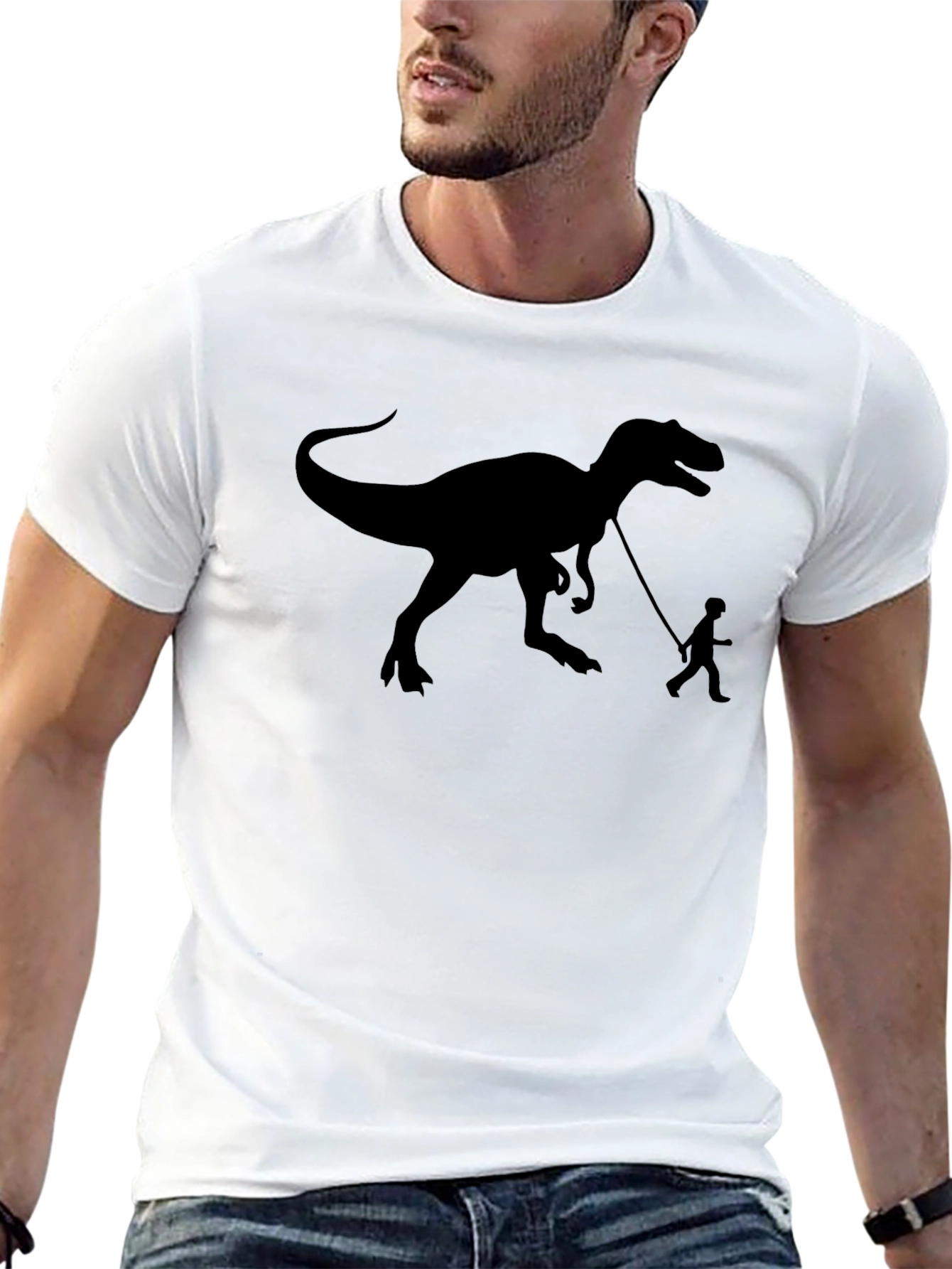 T-Rex Walking Mans Best Friend Black T-Shirt