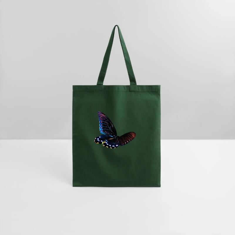 Black and blue butterfly in motion