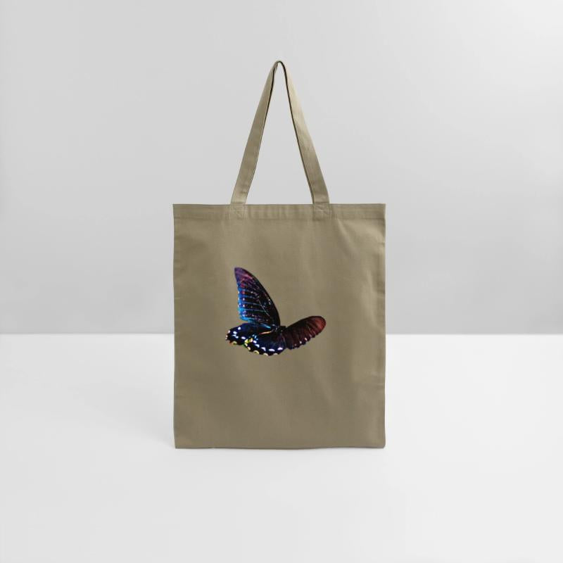 Black and blue butterfly in motion