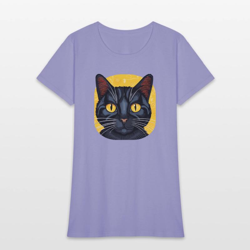 Black Cat on Yellow Background