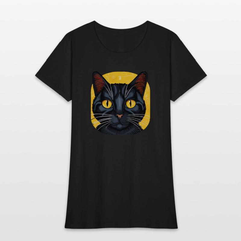 Black Cat on Yellow Background