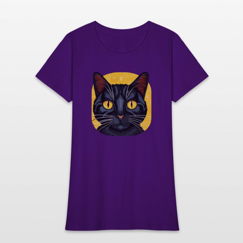 Black Cat on Yellow Background