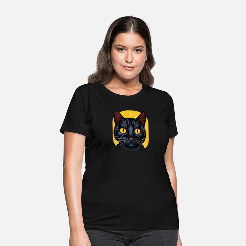 Black Cat on Yellow Background