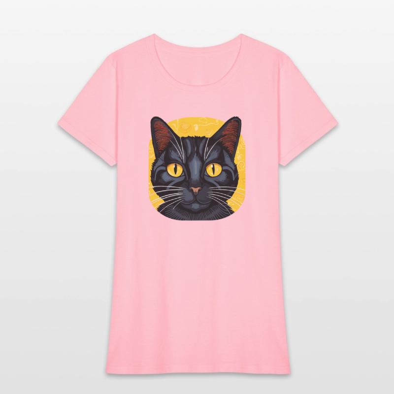 Black Cat on Yellow Background