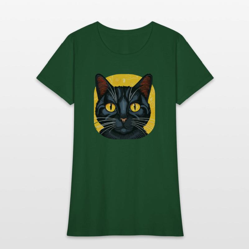 Black Cat on Yellow Background