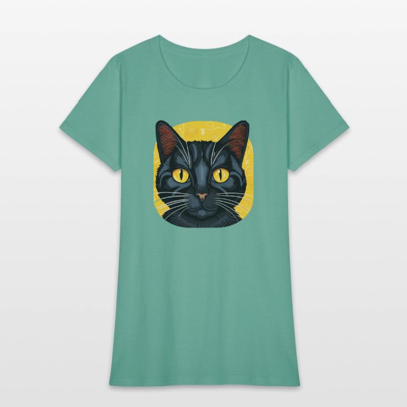 Black Cat on Yellow Background