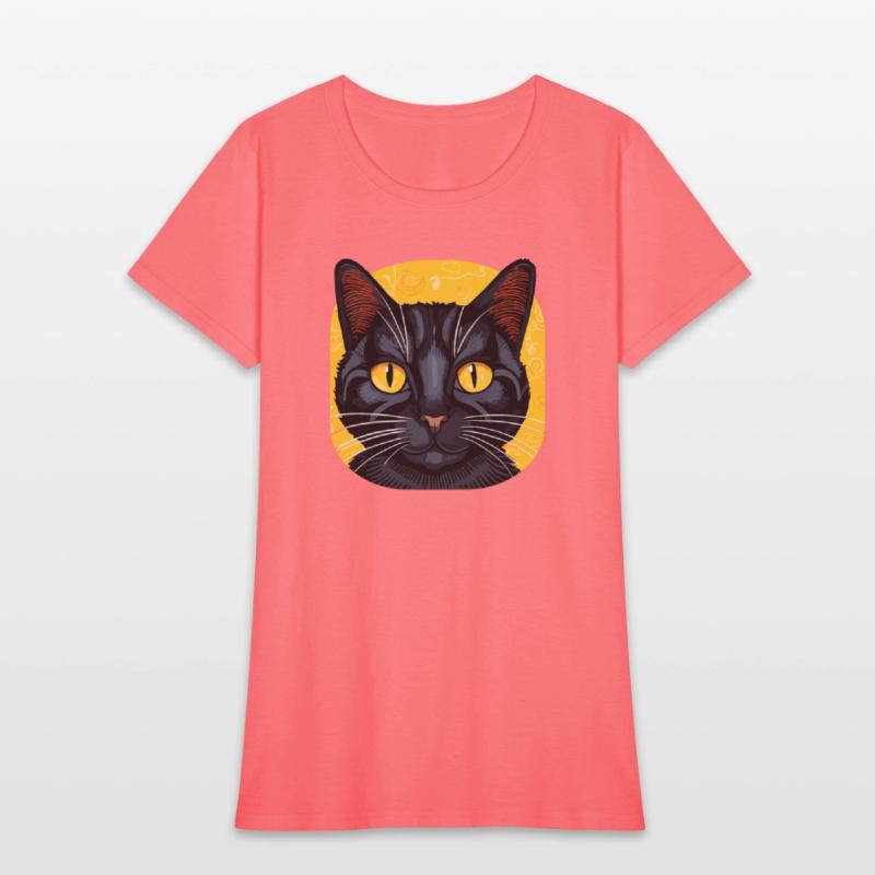 Black Cat on Yellow Background