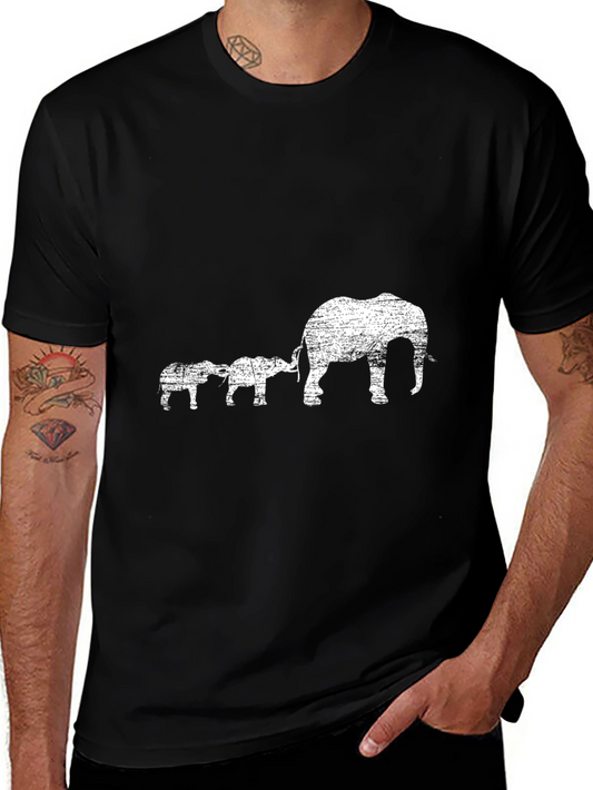 Elephant Family Graphic Tee - Black Cotton Casual T-Shirt