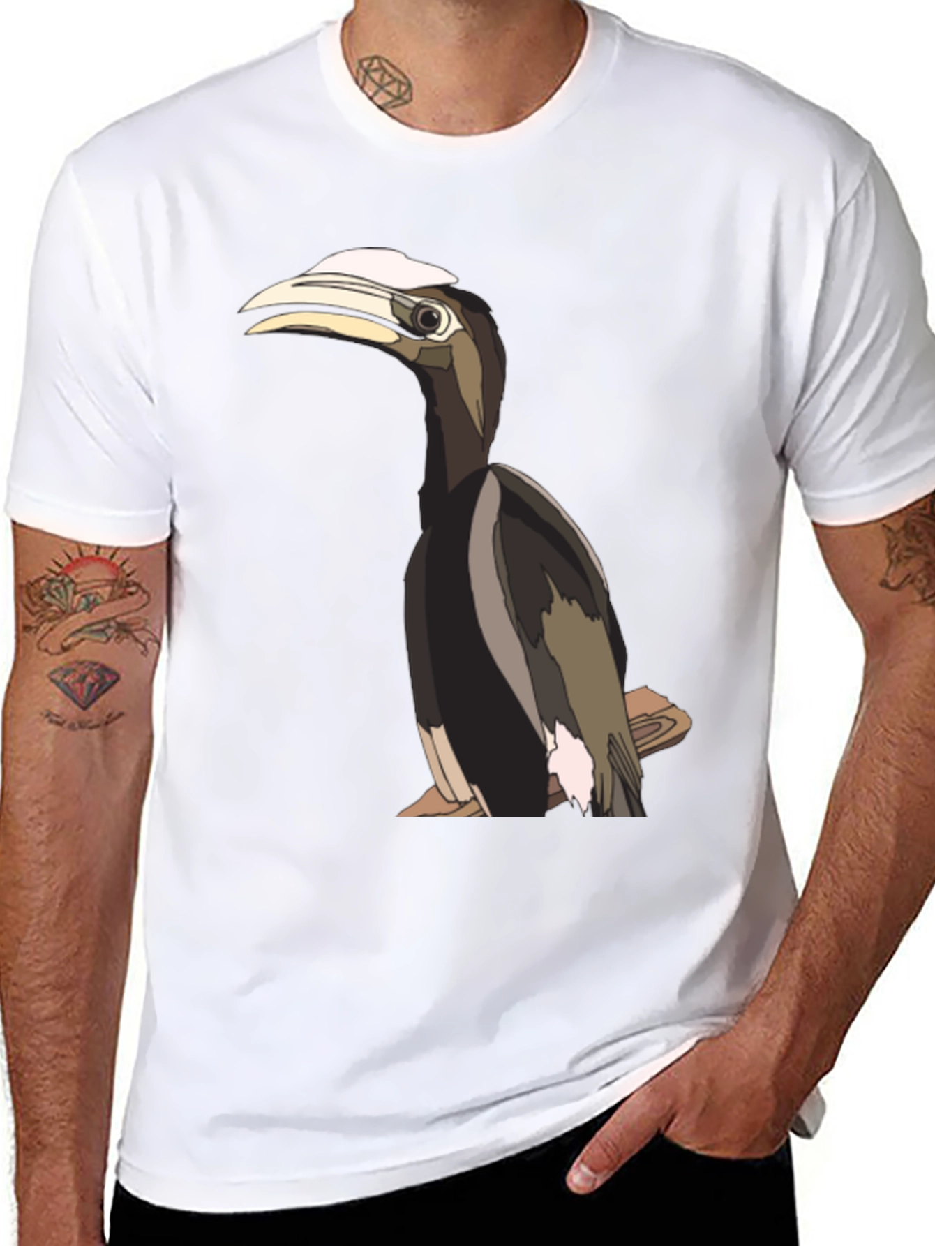 Hornbill Graphic Print Black T-Shirt