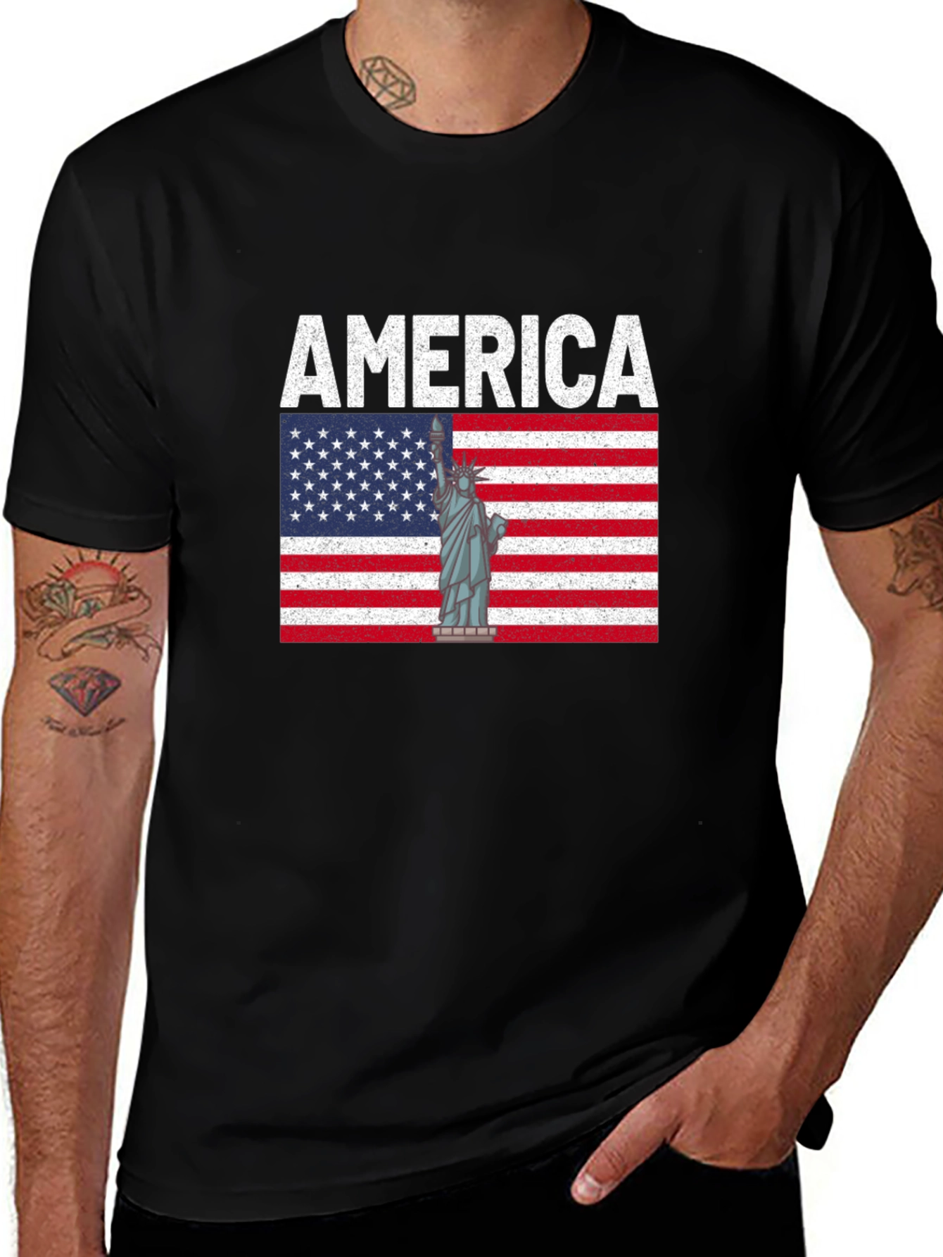 America Flag & Statue of Liberty Graphic T-Shirt
