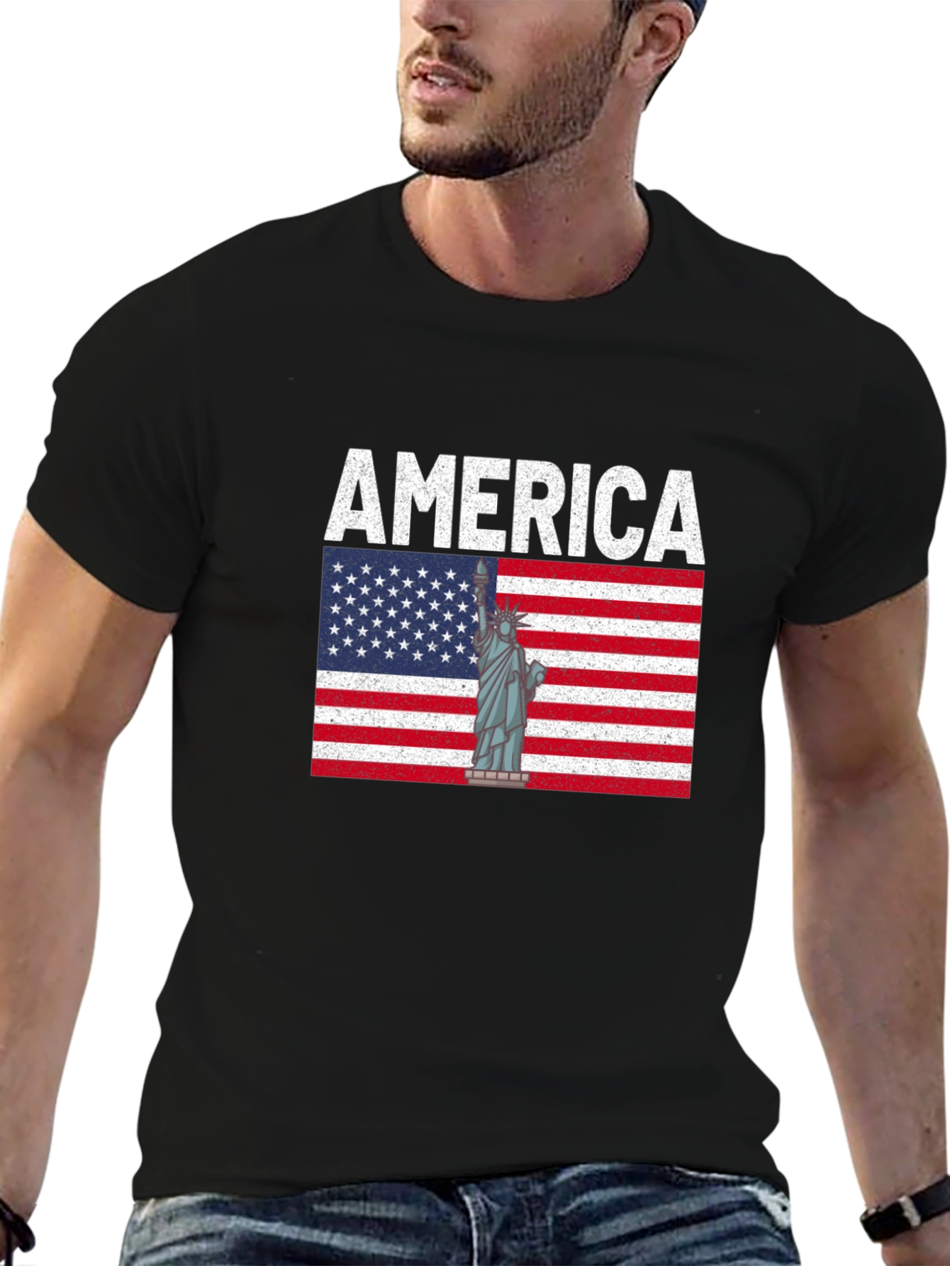 America Flag & Statue of Liberty Graphic T-Shirt