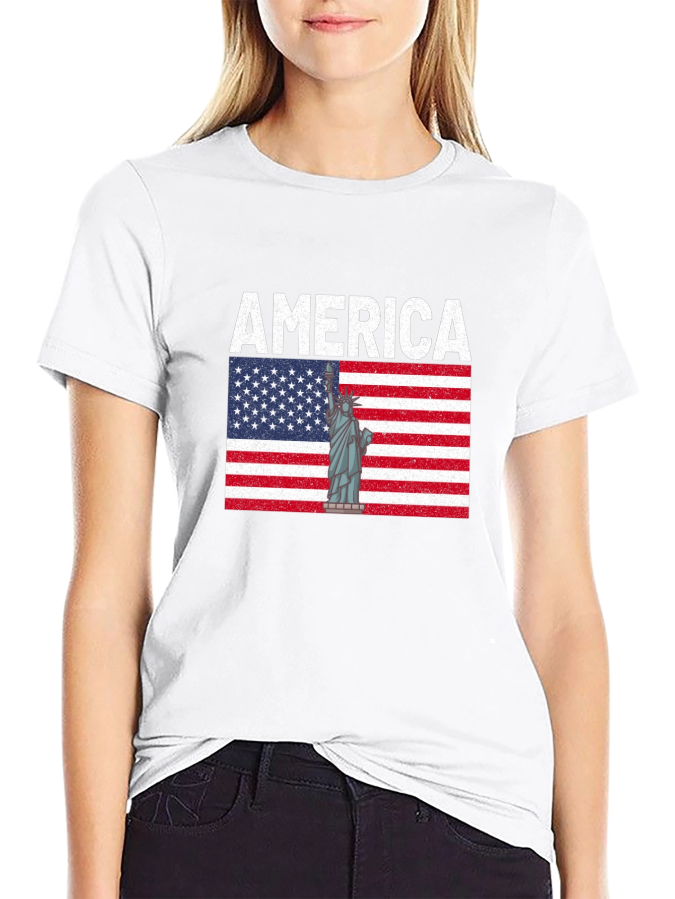 America Flag & Statue of Liberty Graphic T-Shirt
