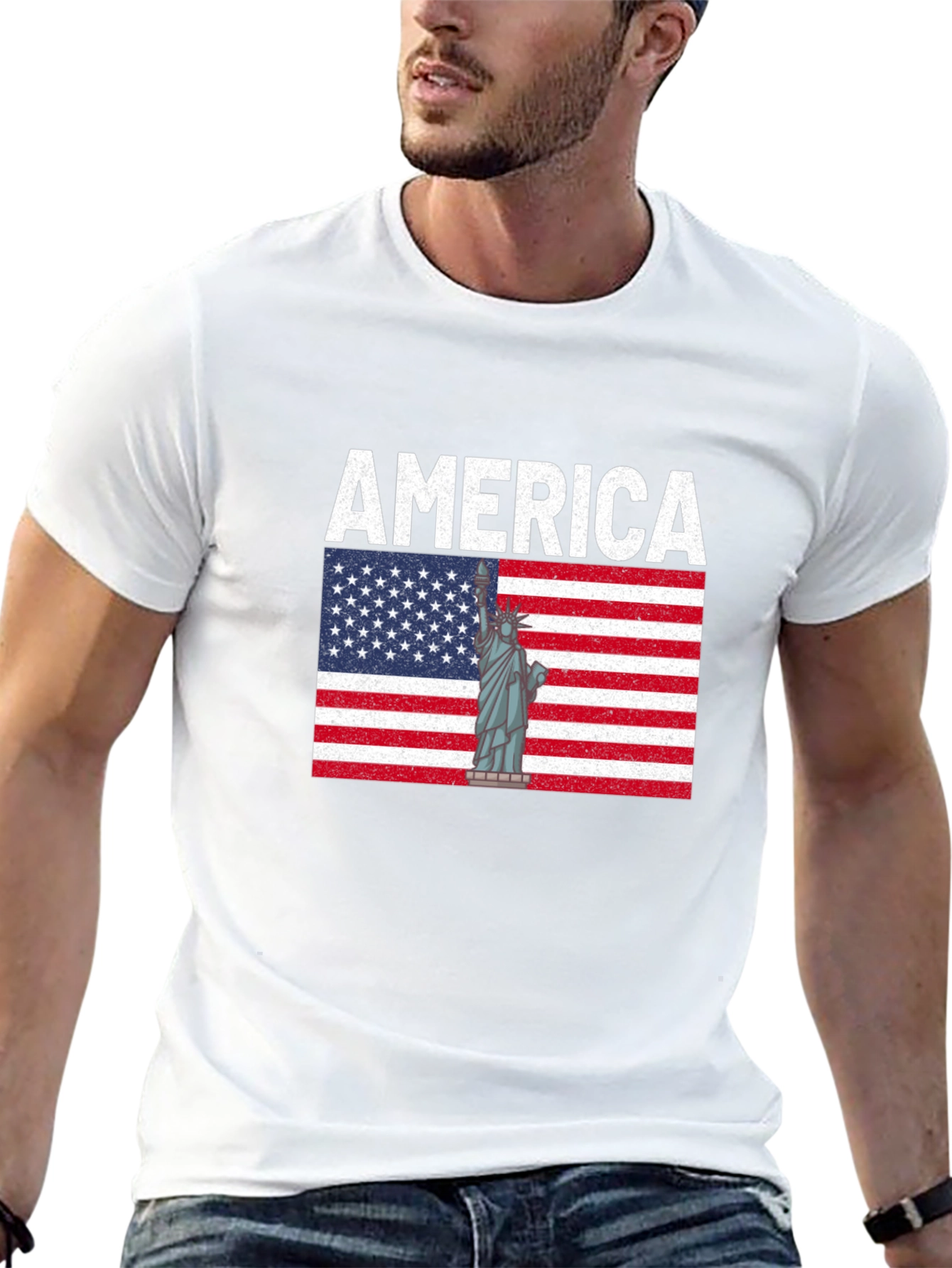 America Flag & Statue of Liberty Graphic T-Shirt