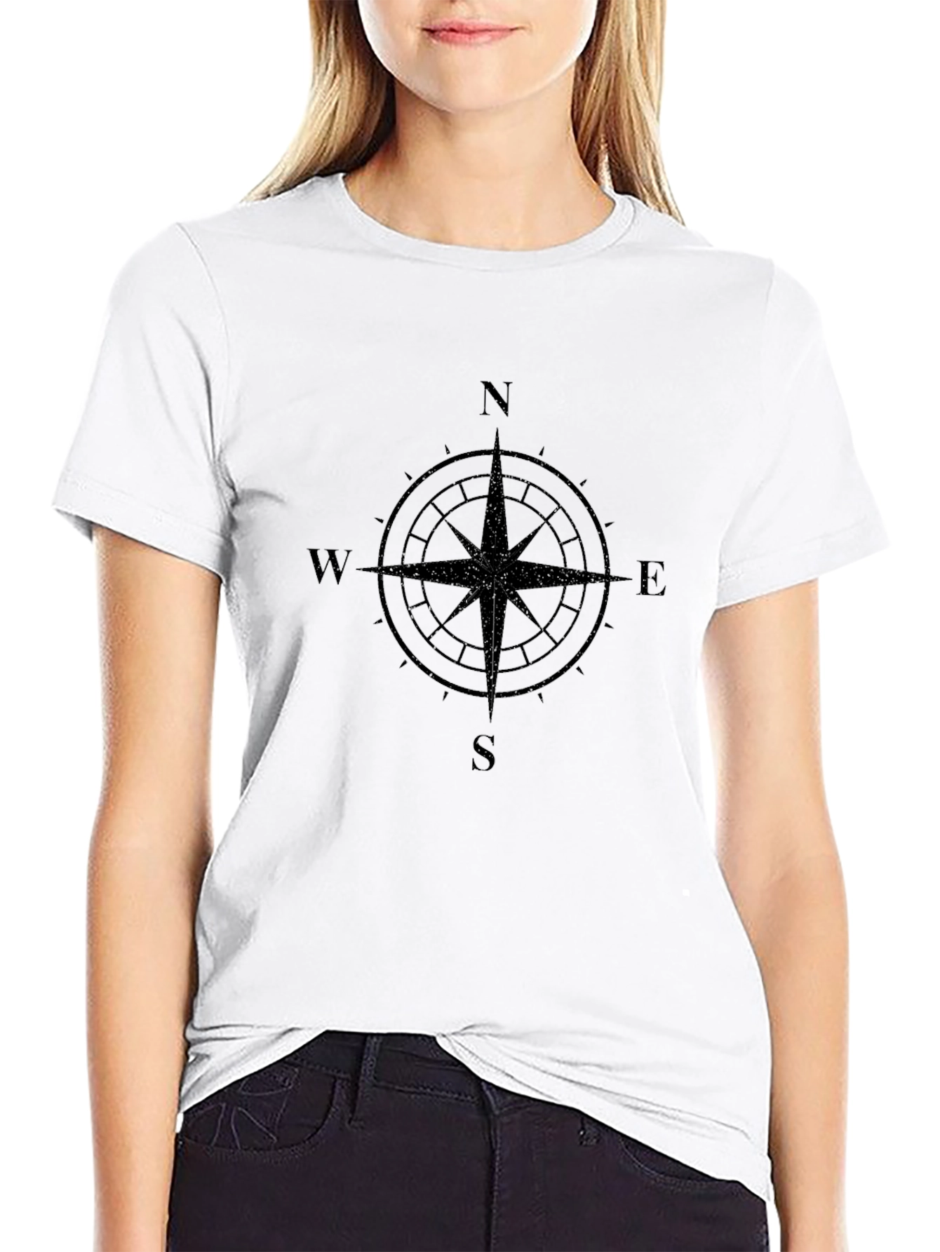 Compass Rose Graphic Tee - Black Cotton T-Shirt