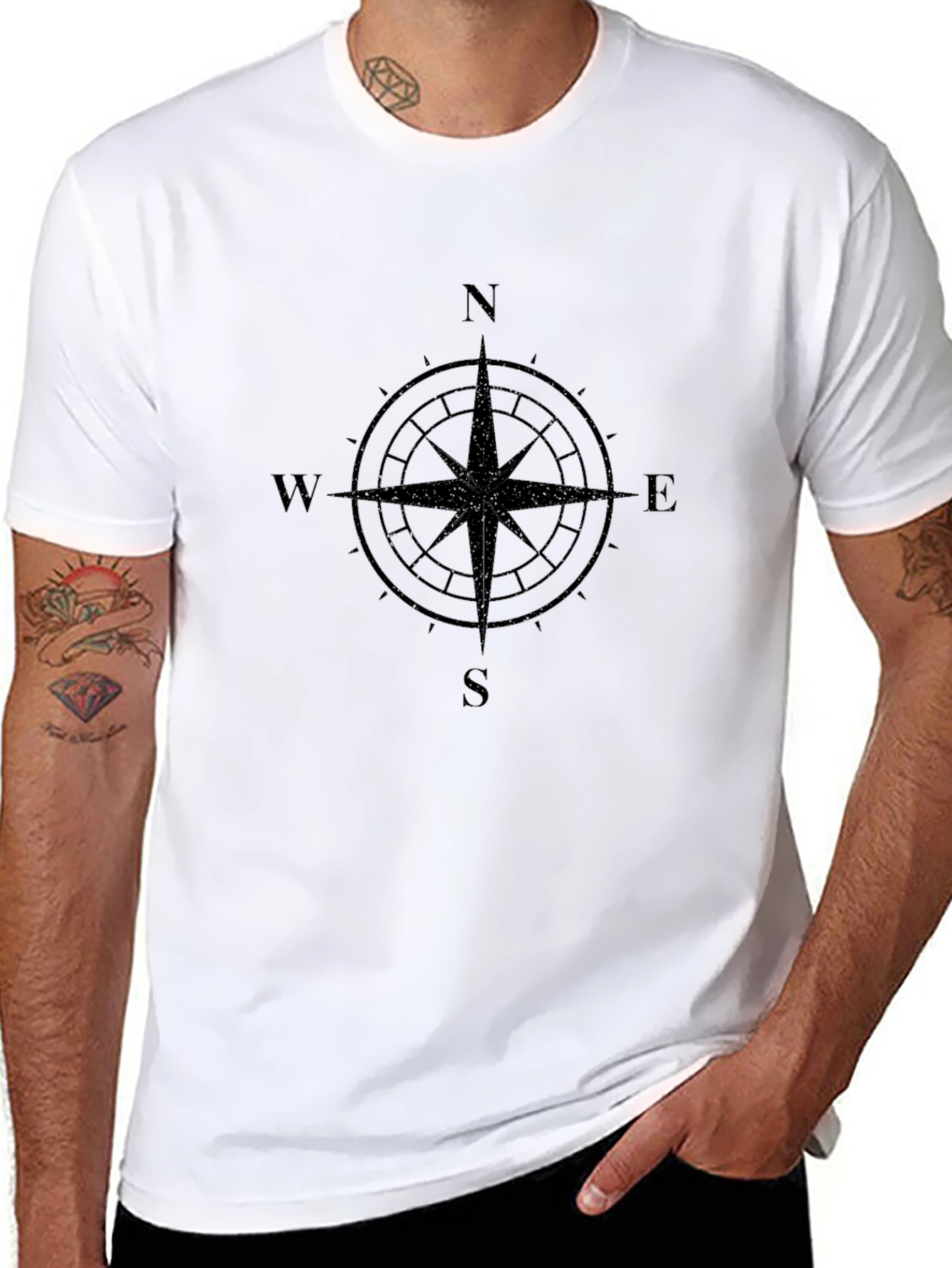 Compass Rose Graphic Tee - Black Cotton T-Shirt