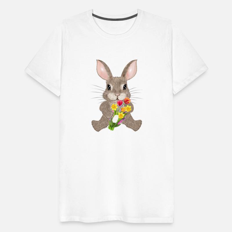 brown rabbit with spring flowers bouquet
