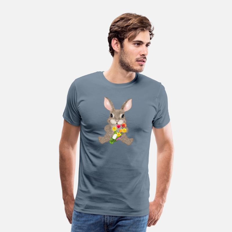 brown rabbit with spring flowers bouquet