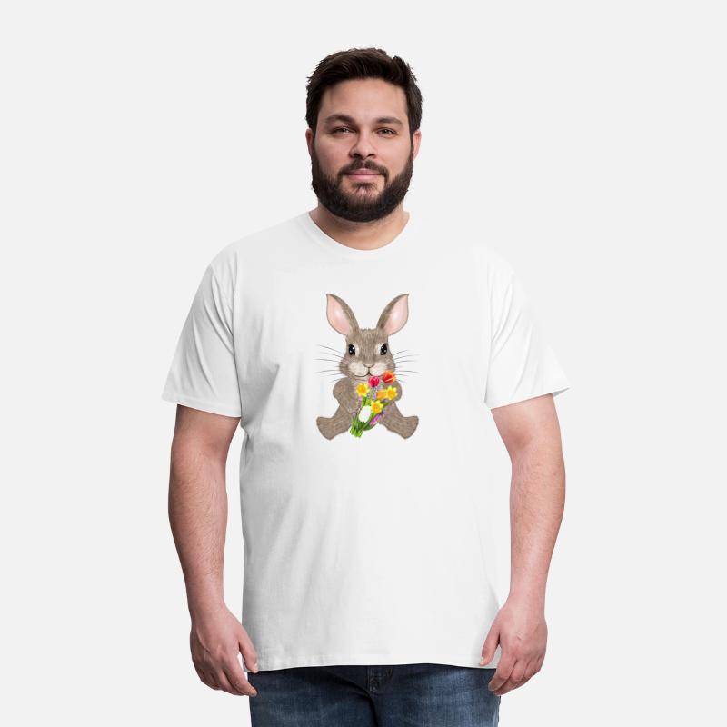brown rabbit with spring flowers bouquet