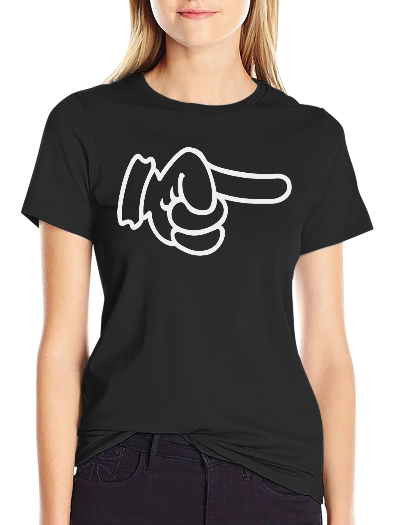 Cartoon Hand Pointing Graphic Tee - Black