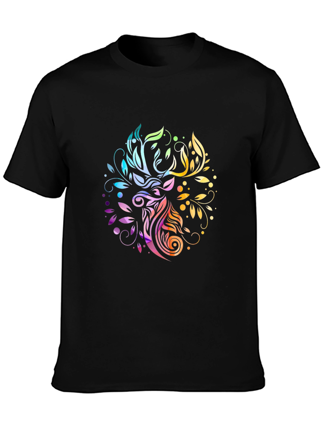 Deer Floral Graphic Black T-Shirt