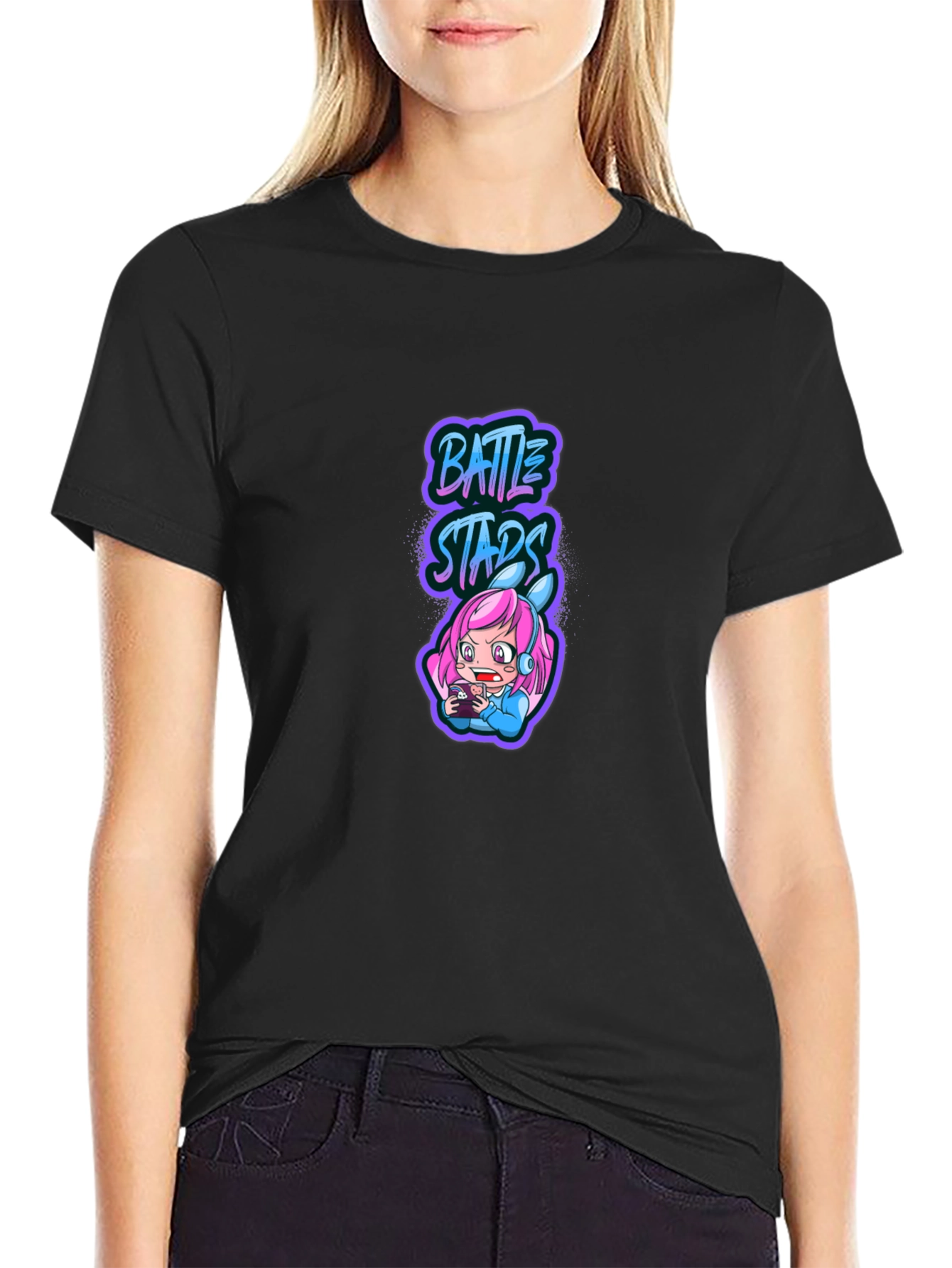 Battle Stars Anime Gamer Black T-Shirt