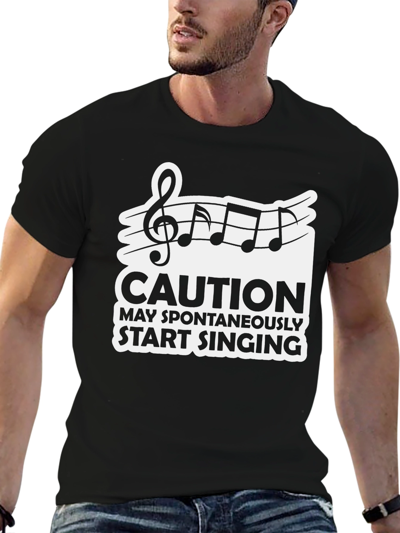 Caution May Spontaneously Start Singing Black T-Shirt