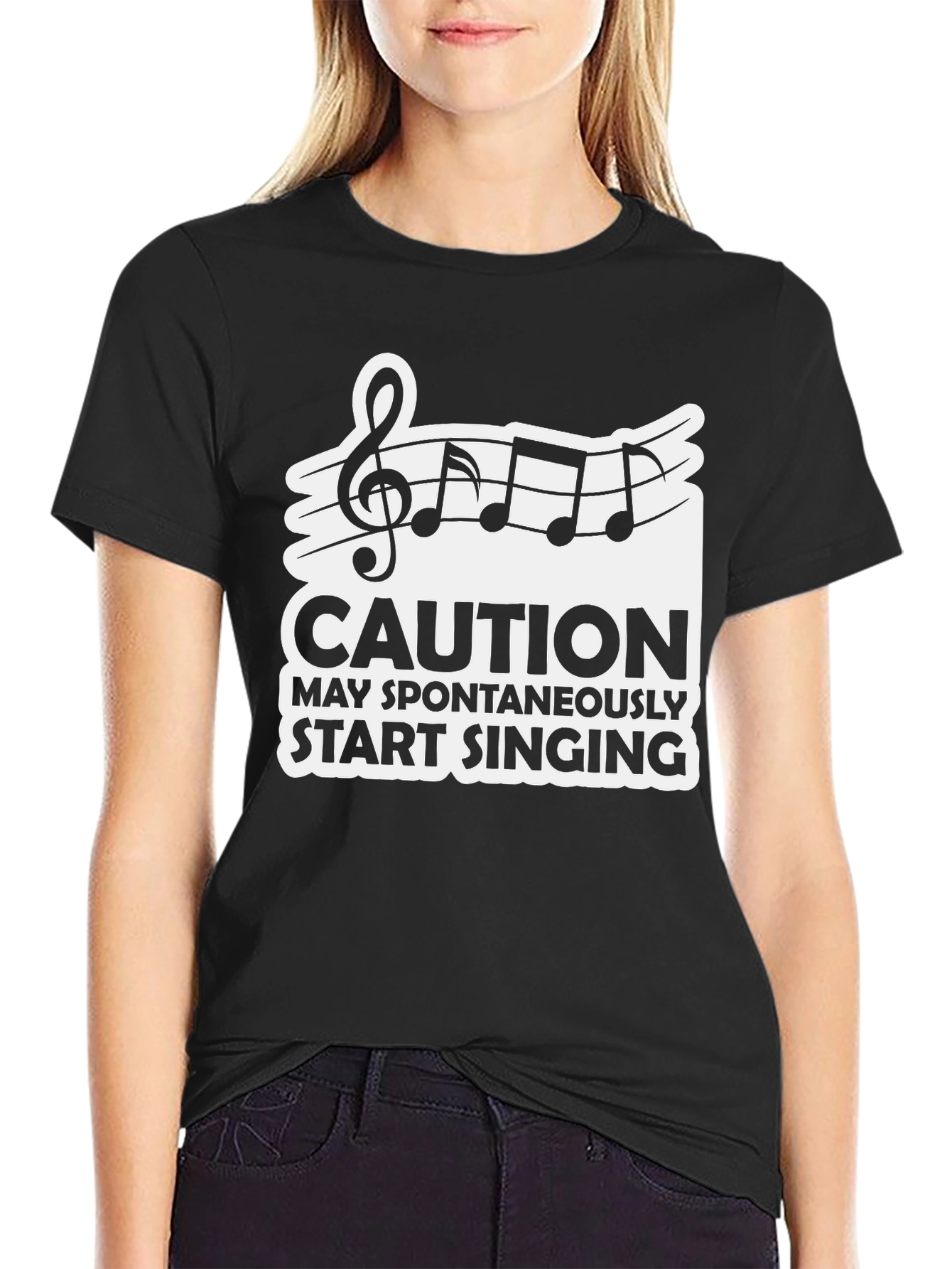 Caution May Spontaneously Start Singing Black T-Shirt