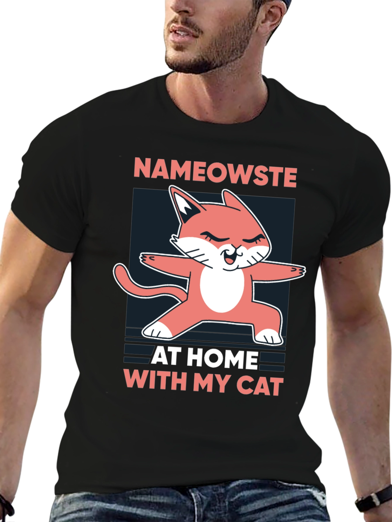 Nameowste Cat Yoga Black T-Shirt