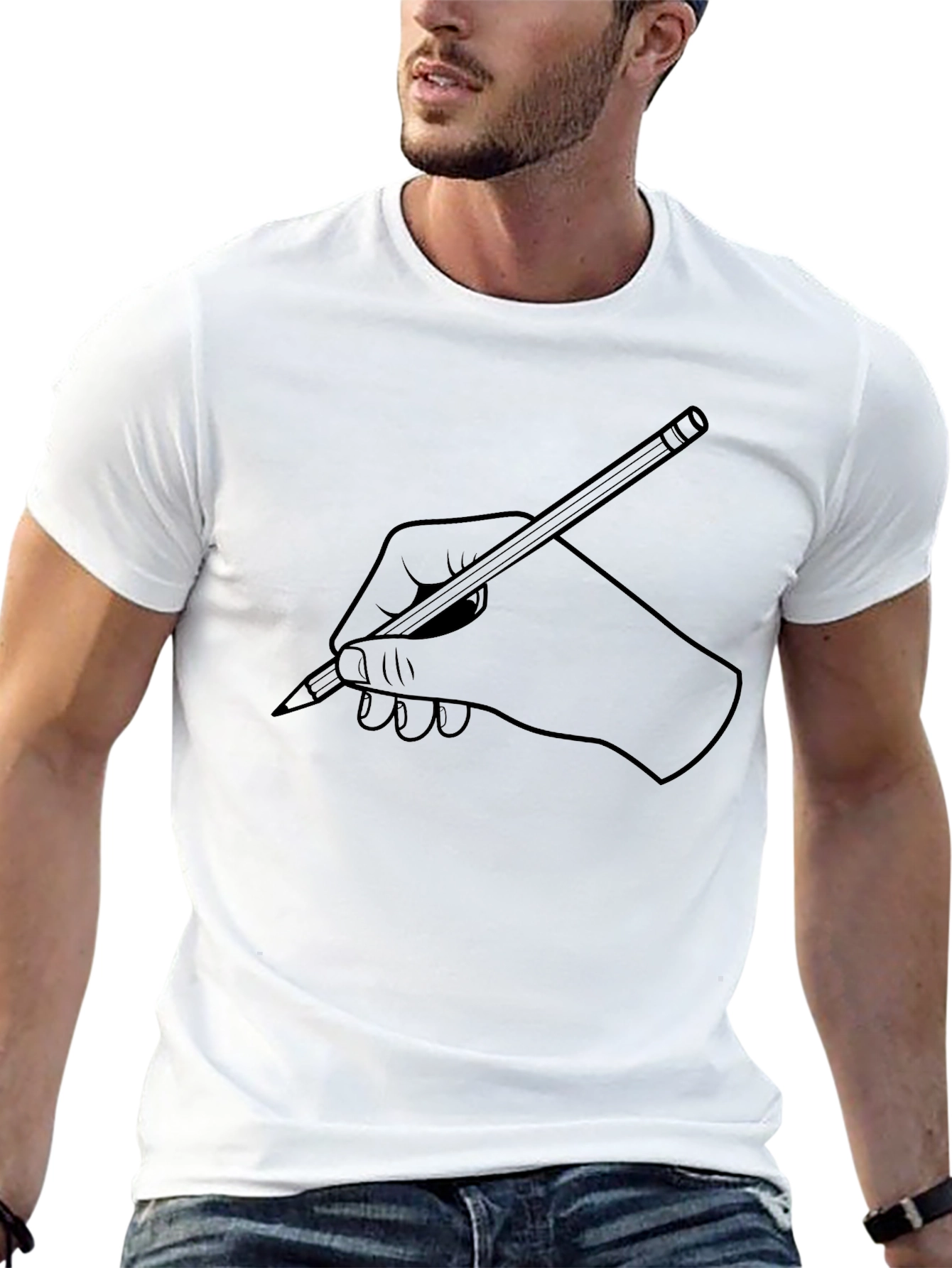 Hand Holding Pencil Graphic T-Shirt