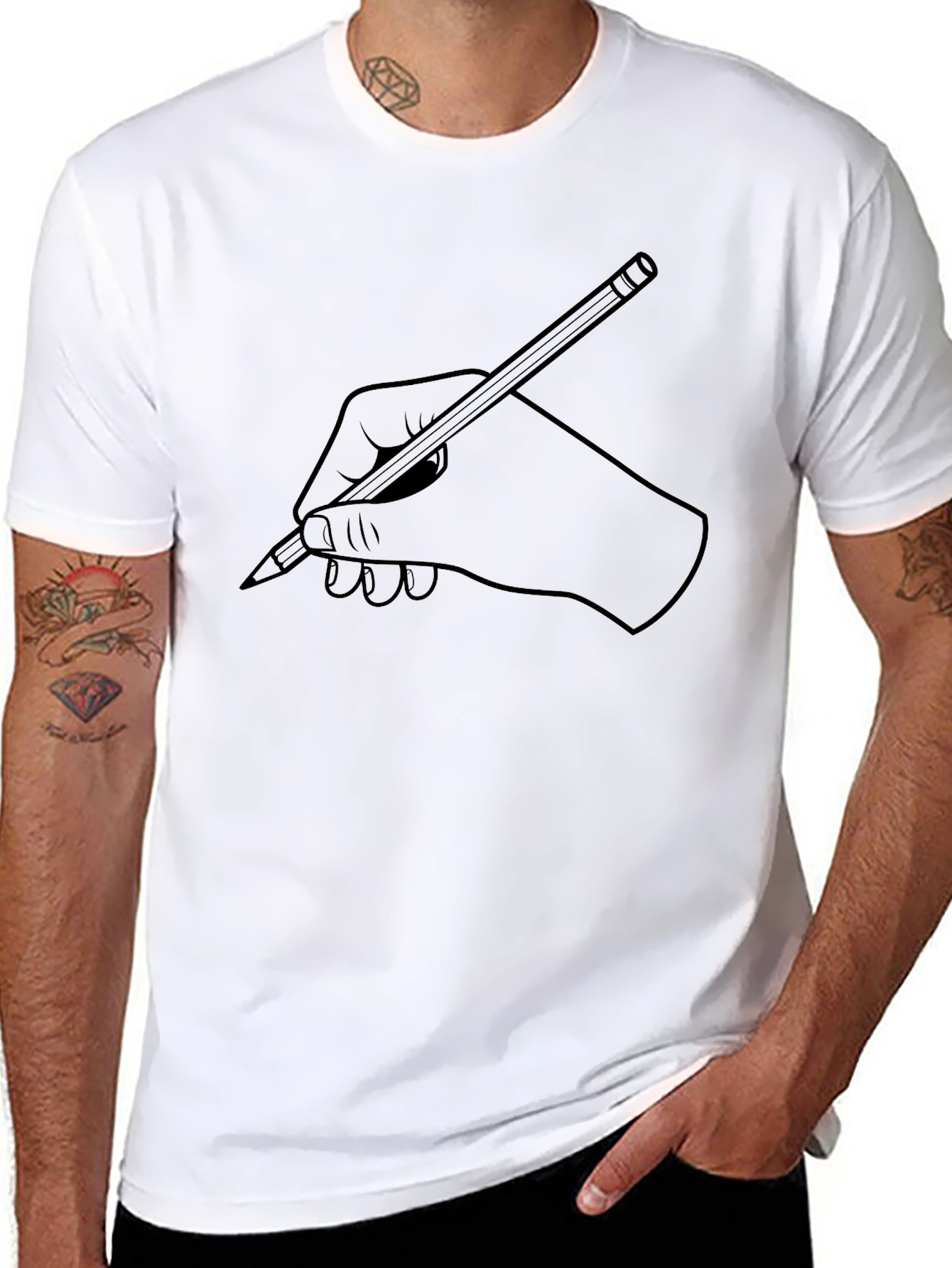 Hand Holding Pencil Graphic T-Shirt
