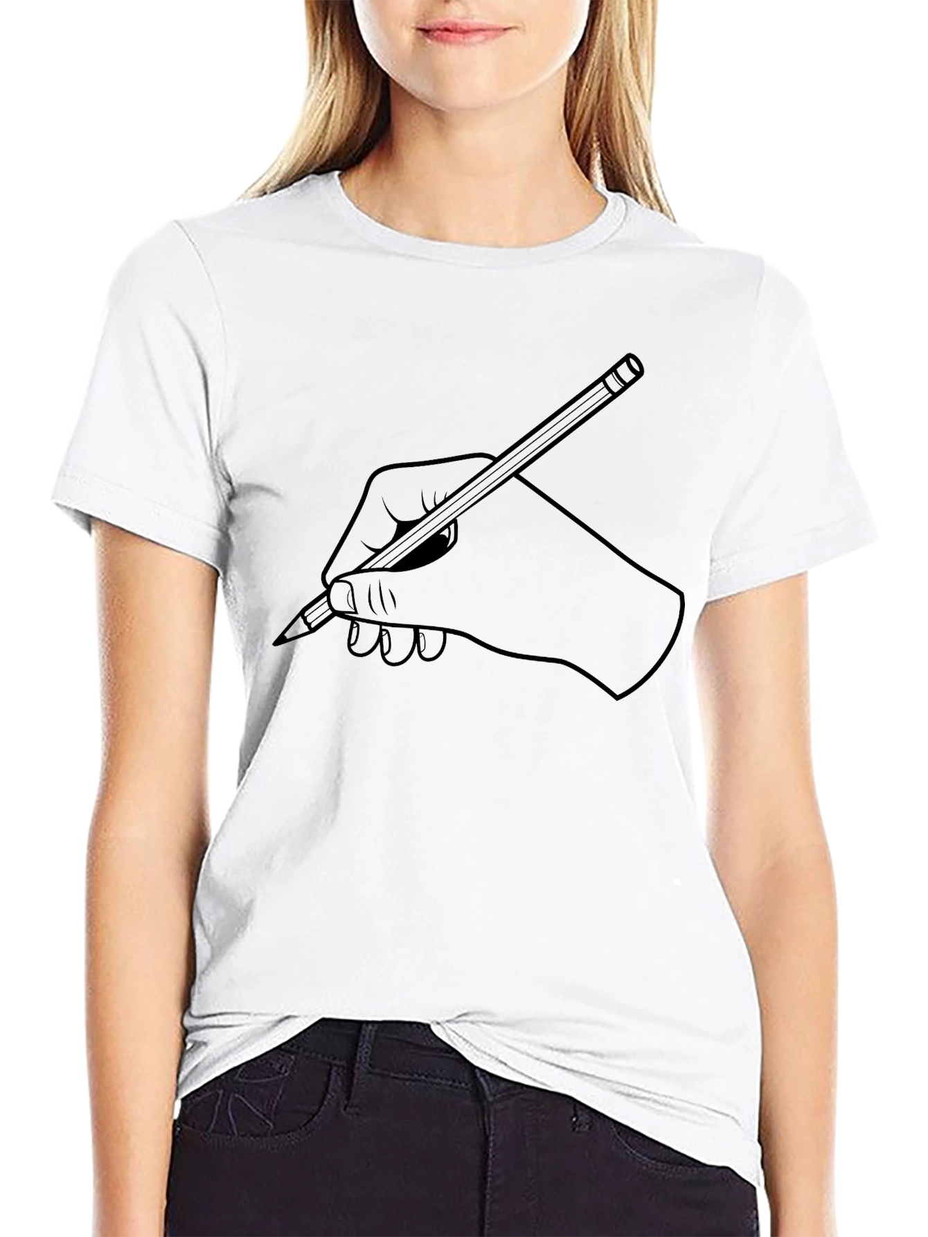 Hand Holding Pencil Graphic T-Shirt