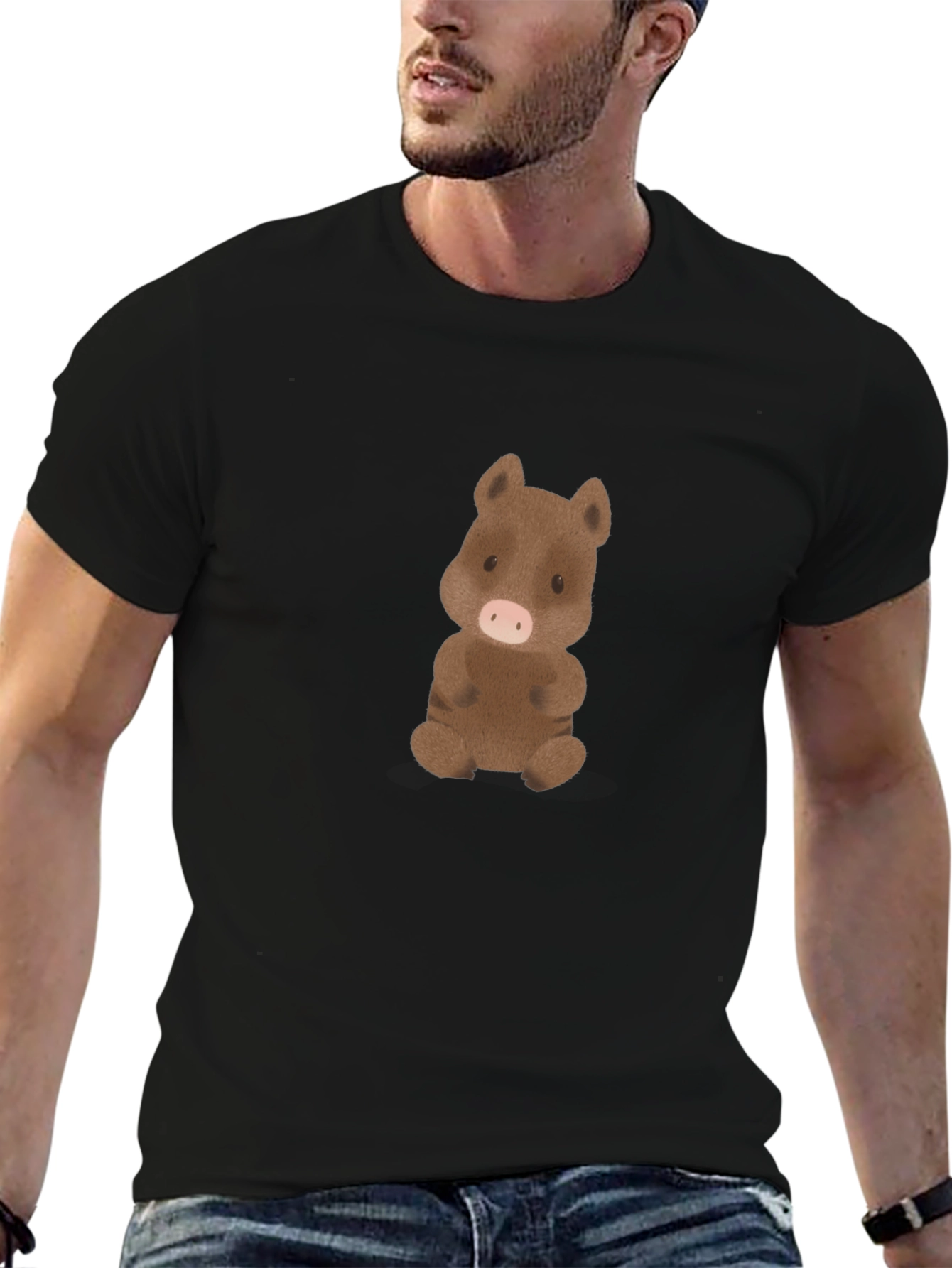 Cute Boar Graphic Tee - Black Cotton Comfort