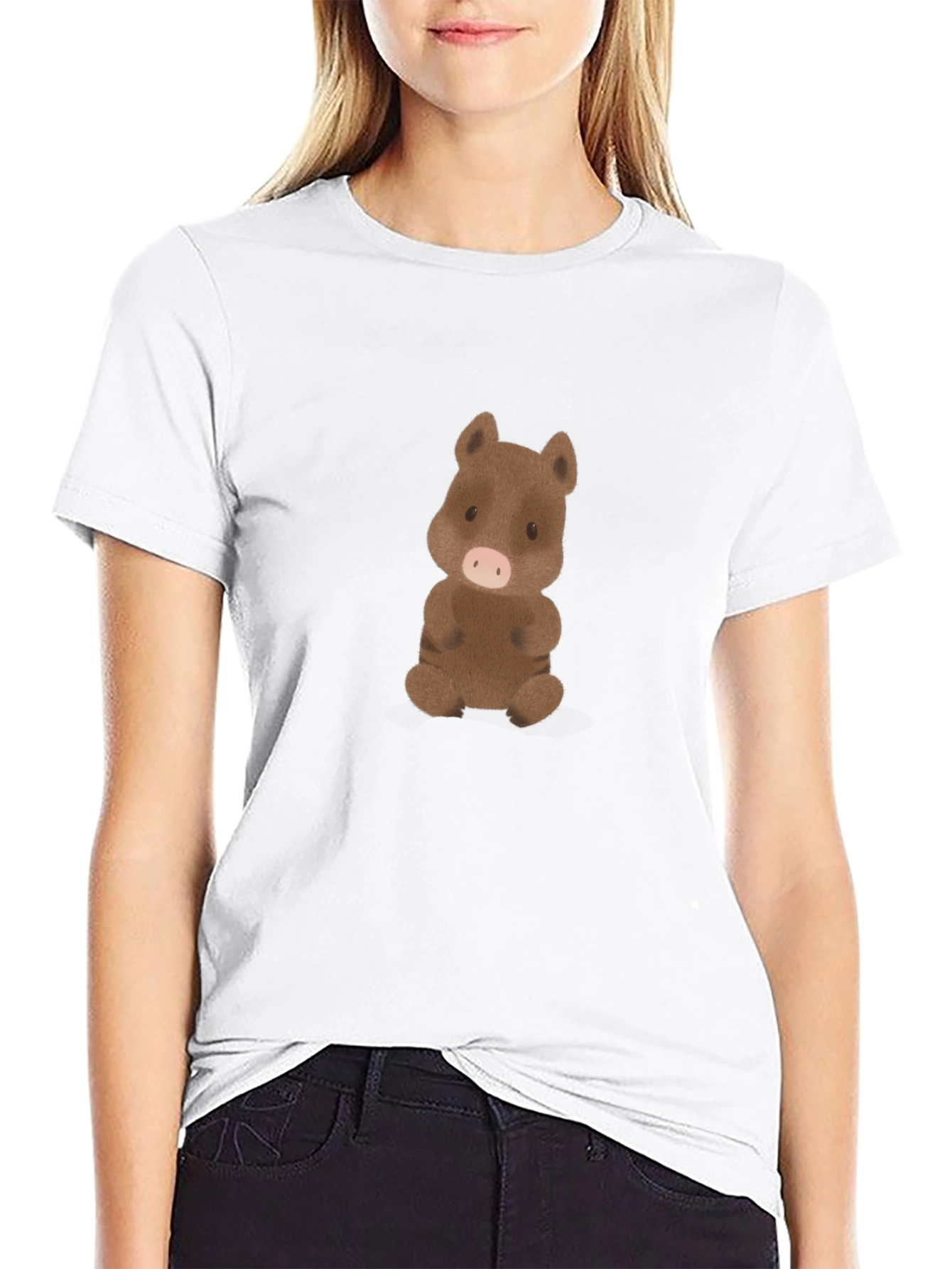 Cute Boar Graphic Tee - Black Cotton Comfort