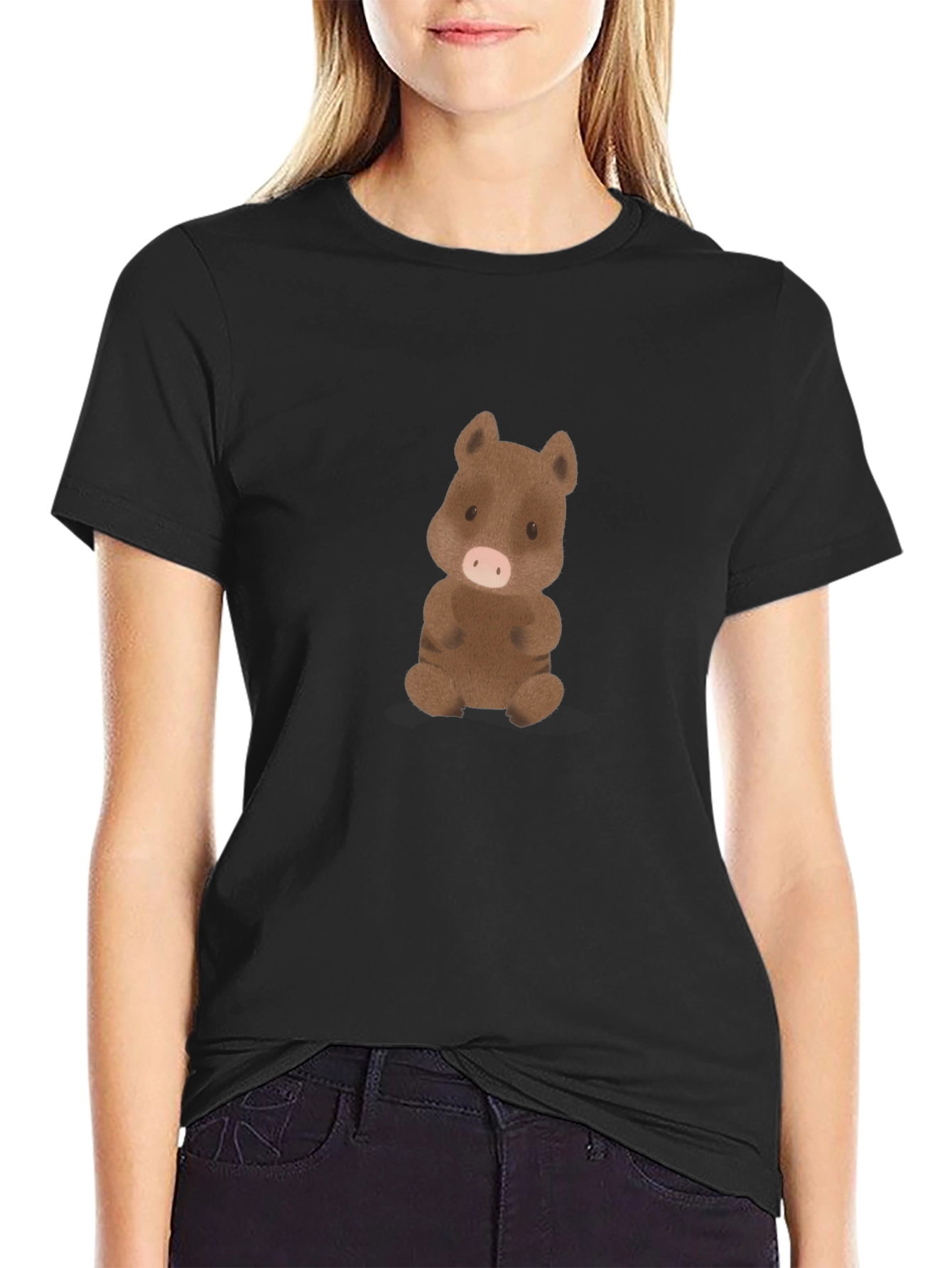 Cute Boar Graphic Tee - Black Cotton Comfort
