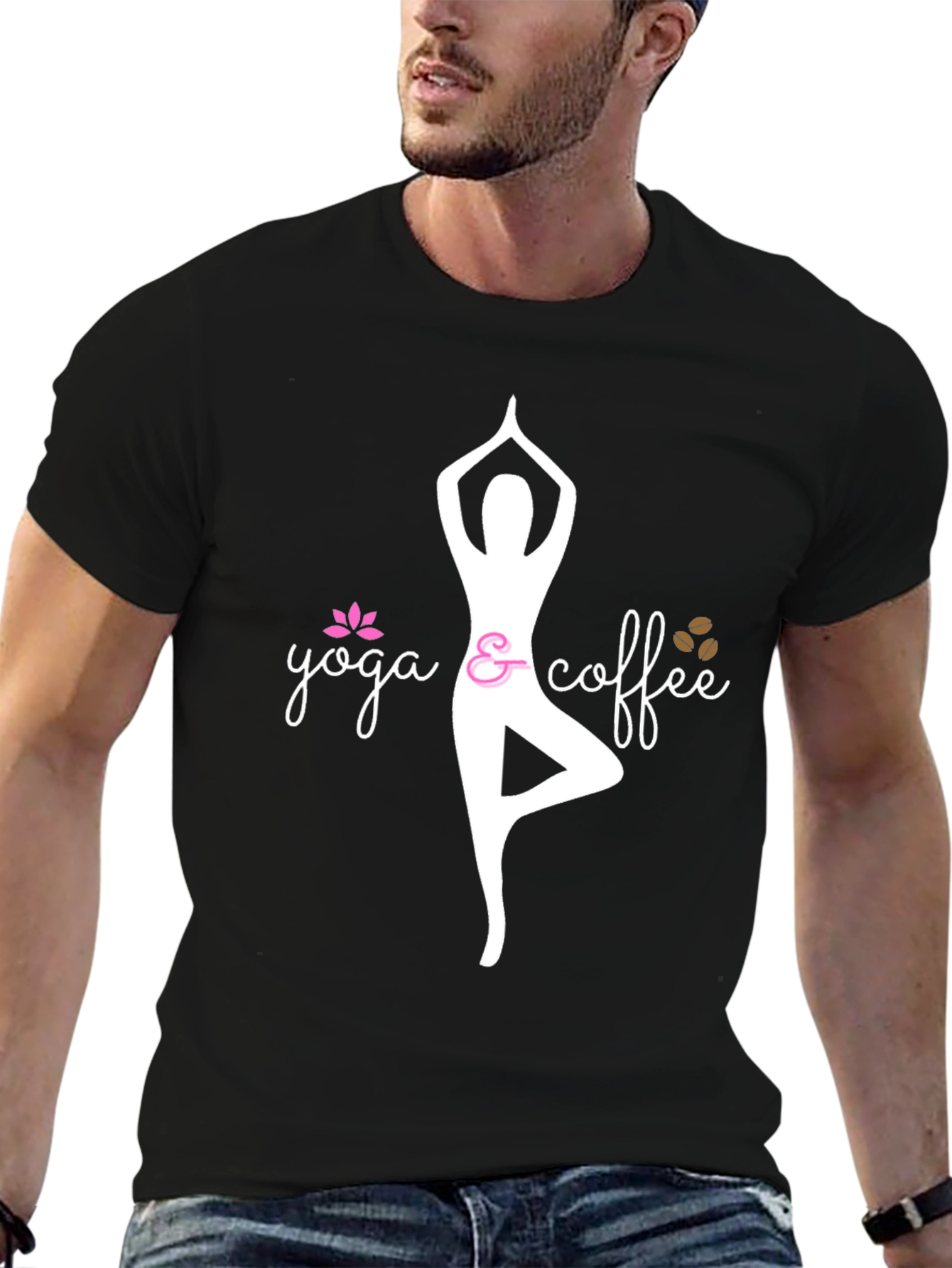 Yoga & Coffee T-Shirt - Relaxed Fit Black Tee