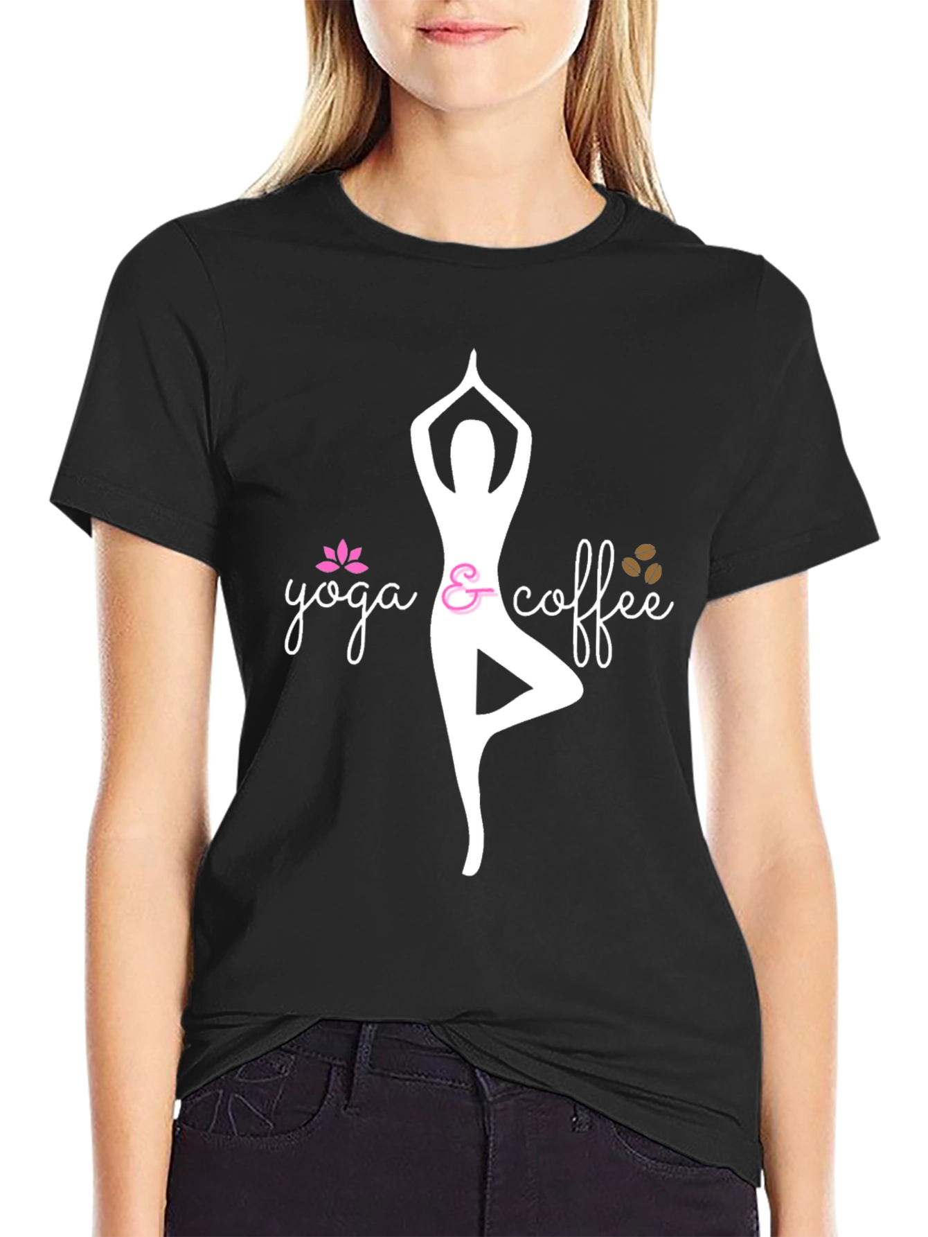 Yoga & Coffee T-Shirt - Relaxed Fit Black Tee