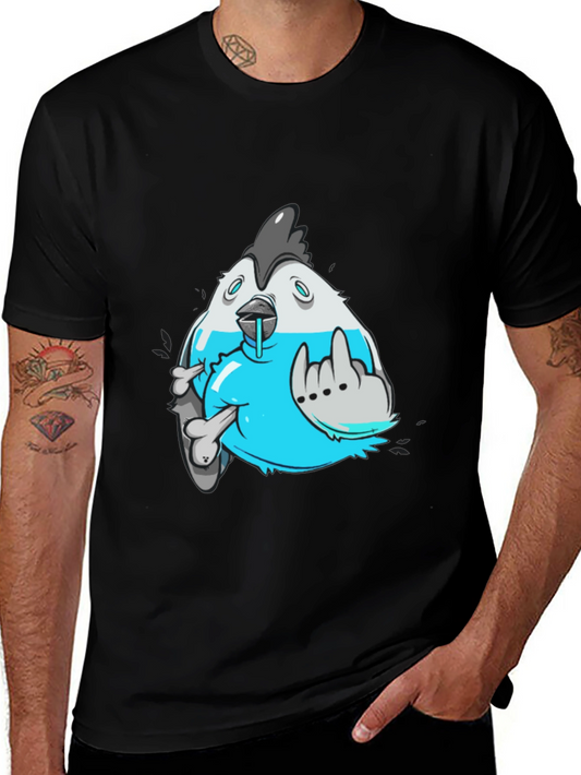Edgy Cartoon Chicken Graphic T-Shirt