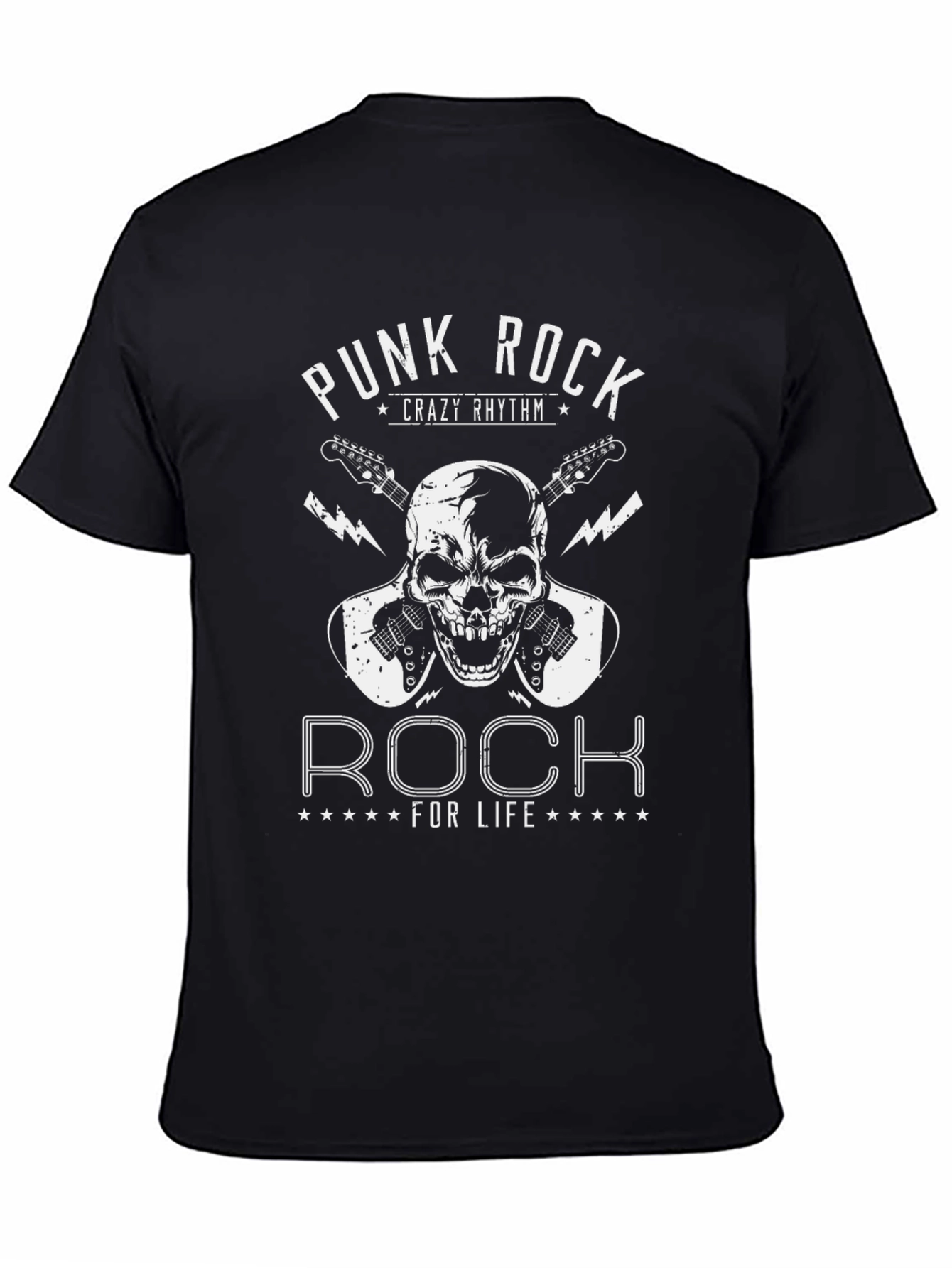 Punk Rock T-Shirt - Skull & Guitar Design