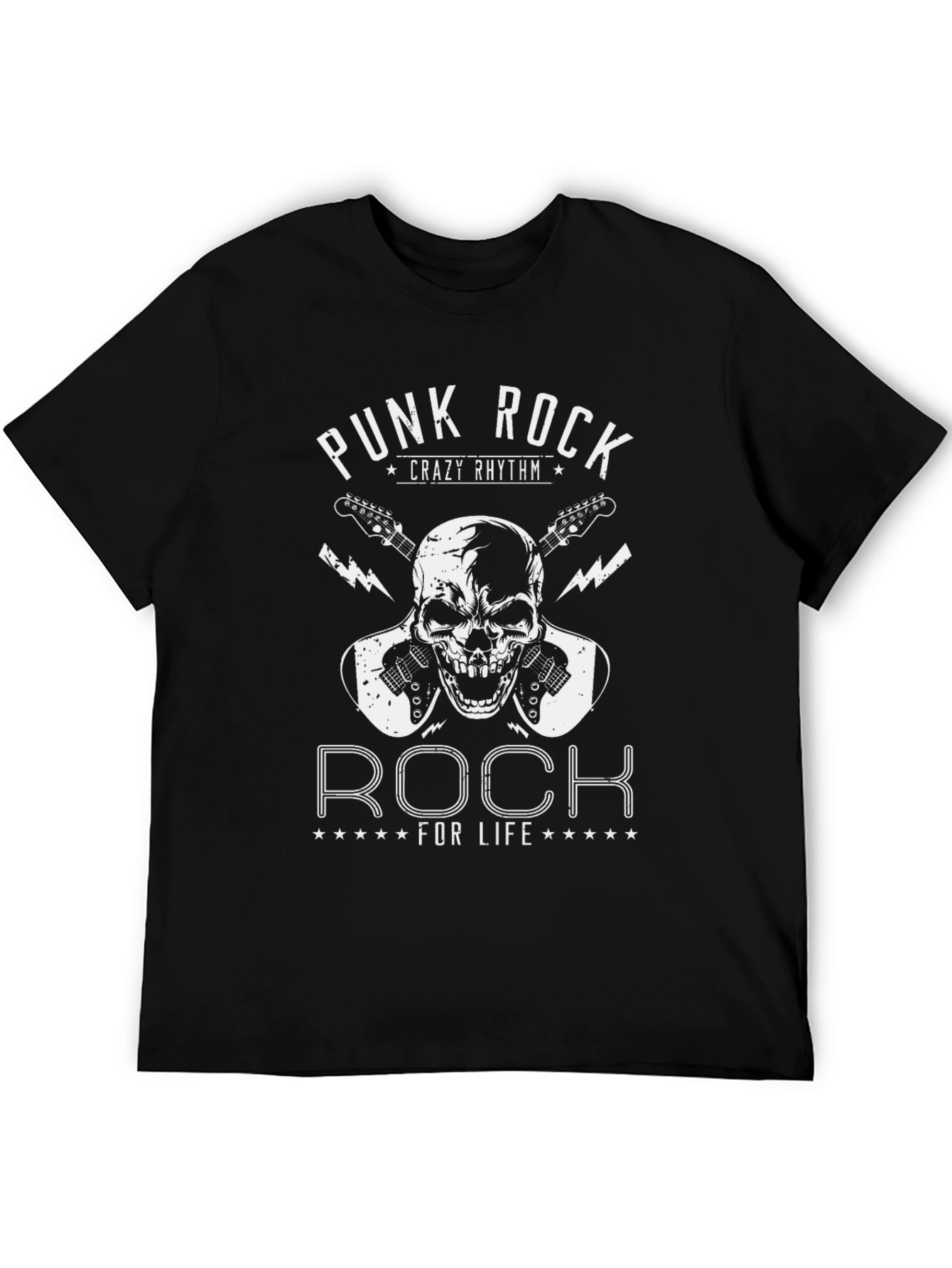 Punk Rock T-Shirt - Skull & Guitar Design