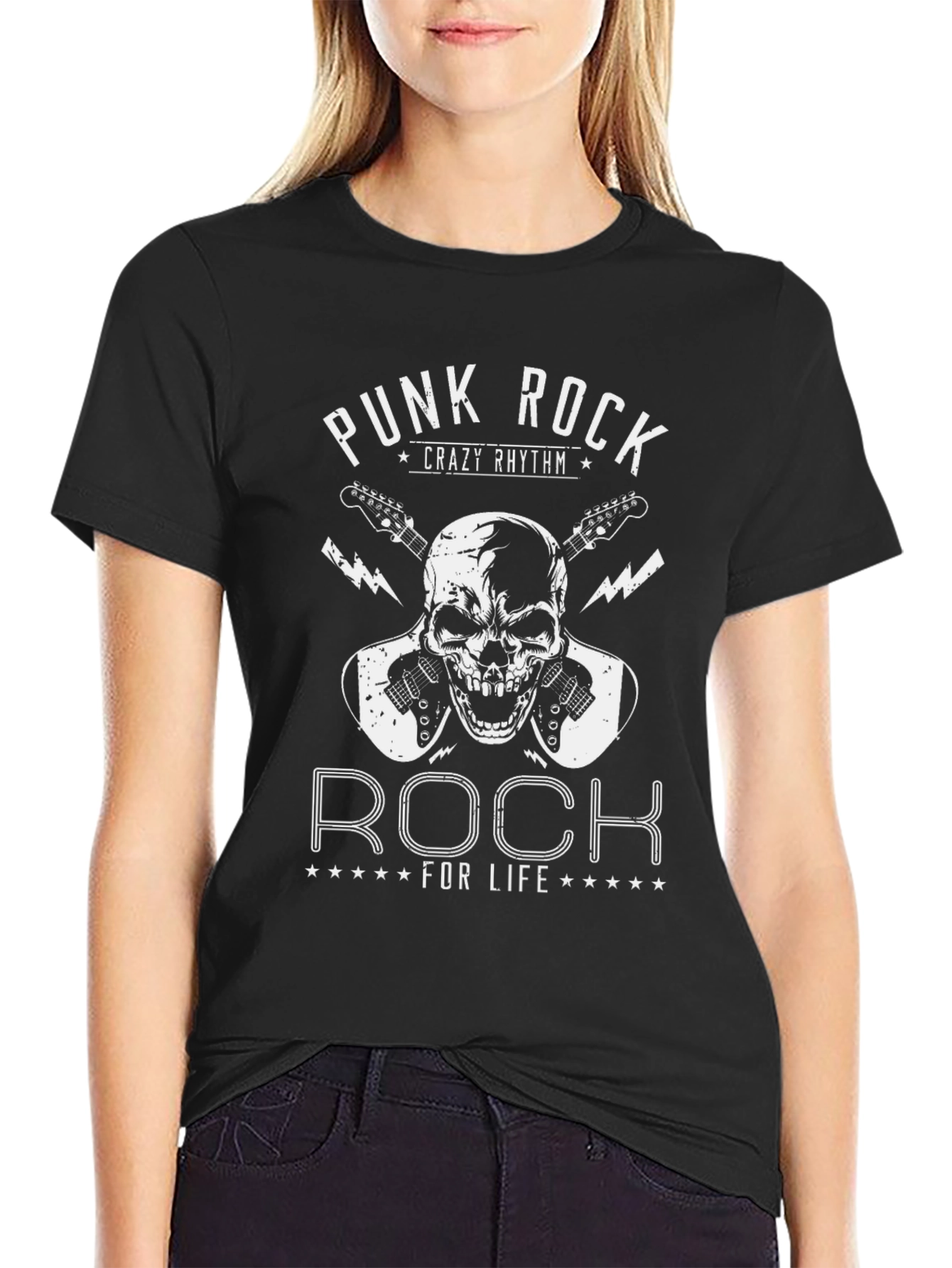 Punk Rock T-Shirt - Skull & Guitar Design
