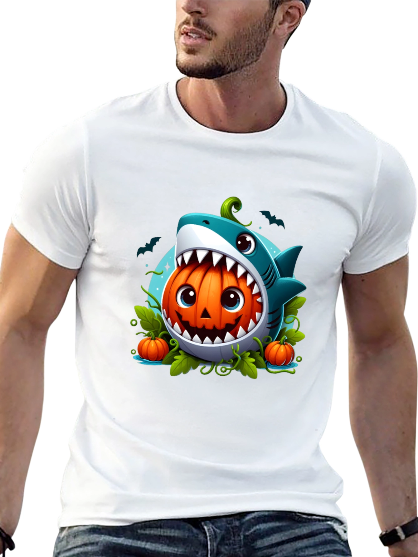 Shark Pumpkin Graphic Tee - Halloween Fun