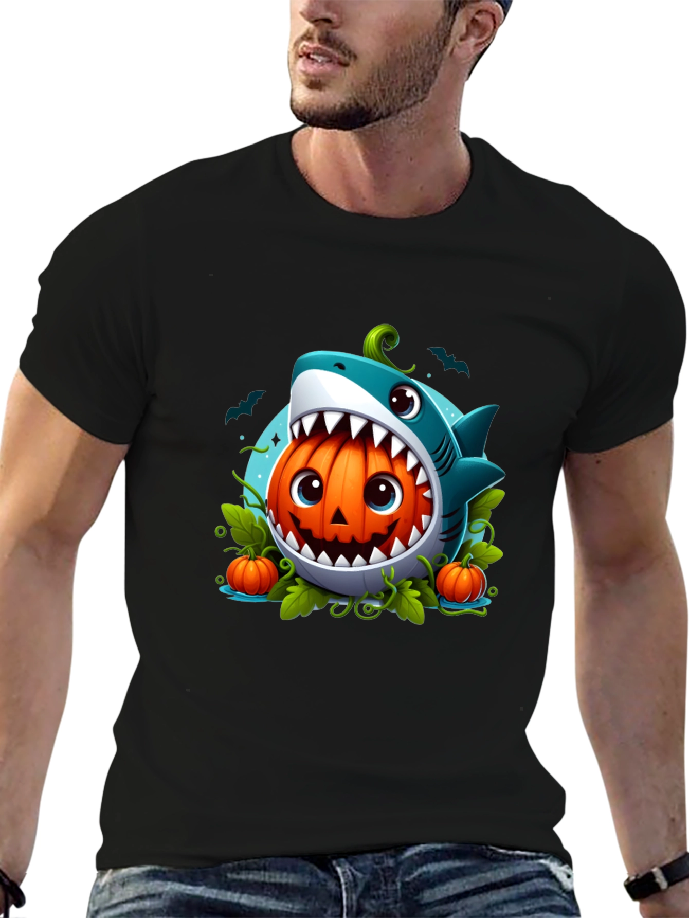 Shark Pumpkin Graphic Tee - Halloween Fun