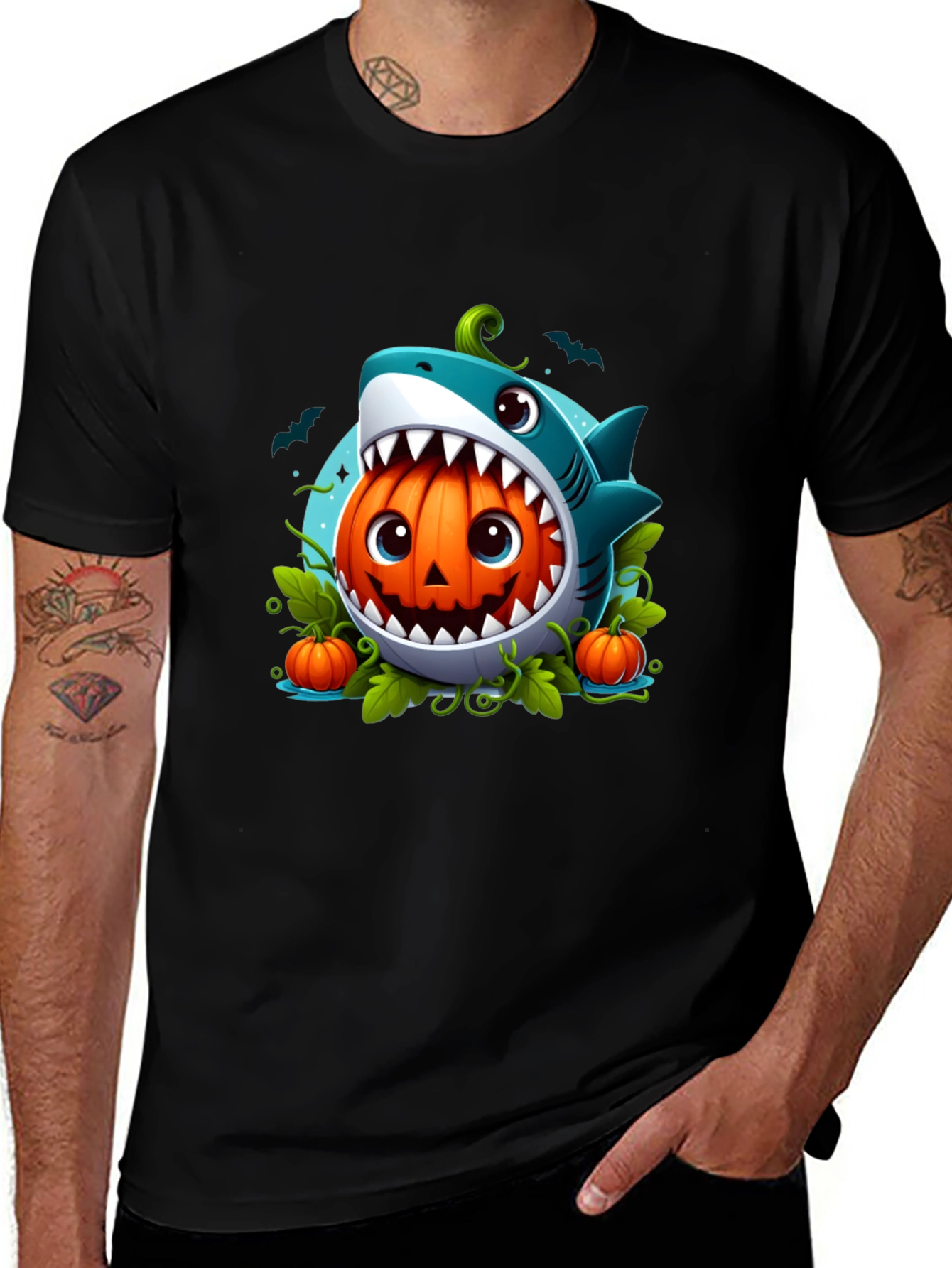 Shark Pumpkin Graphic Tee - Halloween Fun